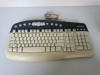 Microsoft Beige Multimedia Keyboard PS/2 Retro Gaming RT9443 - Image 1 of 4