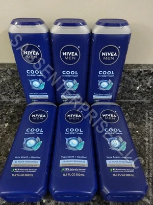 6 Nivea Men COOL 3in1 Yuzu Scent + Menthol Men's Body Wash Washes 16.9 FL oz. - image 1 of 4