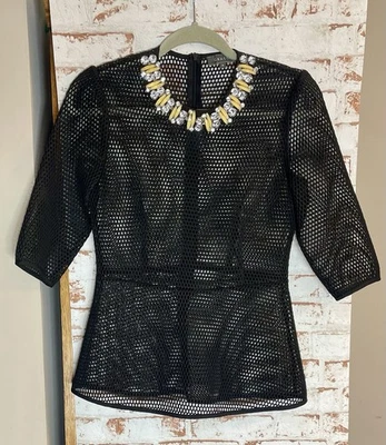Gracia Elegant Structured Black Mesh Top with Jewel Inset Detail SzM - Image 1 of 3