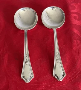 Gorham silverplate Shelbourne 2 round bowl soup spoons 6 3/4" EUC polished - Picture 1 of 4