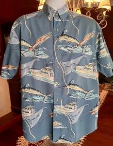 Vintage Bimini Bay Outfitters Med Button Down Pocket Short Sleeves Blue Sailing - Picture 1 of 8
