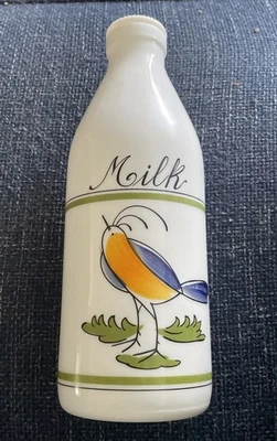 Egizia Milk Glass Bottle 10' Bird Vintage Bottle  - Image 1 of 4