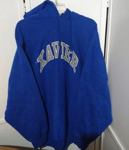 Felpa con cappuccio blu vintage Steve and Barrys Xavier MUSKETEERS ADULTO taglia XL invecchiata - Foto 1 di 7