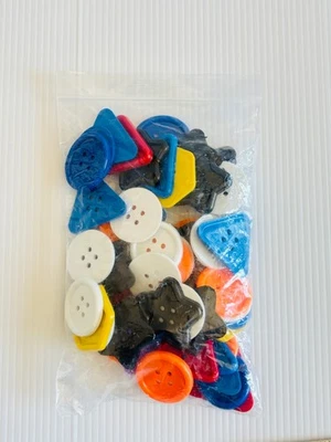 Large Plastic Craft Buttons 8oz Mix Blue White Black Yellow Red Orange - Image 1 of 3