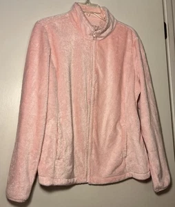 Made For Life Women’s Soft Fleece Jacket Size L Pink Pockets Front Open Zipper - Picture 1 of 3