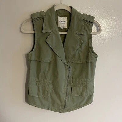 Madewell Women XS Olive Green Asymmetric Zip Modern Safari Military Utility Vest - Image 1 of 4