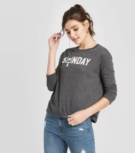 Camiseta para mujer (juniors) manga larga domingo fútbol gráfico gris oscuro nueva con etiquetas - Imagen 1 de 2