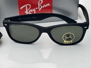 NEW Ray-Ban RB2132 NEW WAYFARER 622 Matte Black/ G-15 Green Sunglasses 3N 55mm - Picture 1 of 14