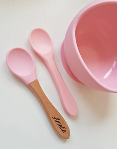 Silicone Suction Bowl Personalised Spoon Feeding baby gift waterproof weaning - Picture 1 of 24