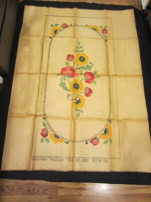 vintage RUG HOOKING PATTERN on BURLAP by Columbia "NOSEGAY" No. 3061 ....41"x56" - Image 1 of 4