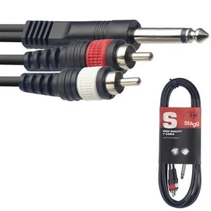 Stagg 3m 6.35mm MONO 1/4" Inch Jack to 2 RCA PHONO CABLE AMP SPEAKER HIFI LEAD - Picture 1 of 3