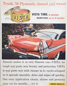 1958 Vista Simoniz Car Paste Wax Trunk Plymouth Car Cleaned Waxed Print Ad - Picture 1 of 1