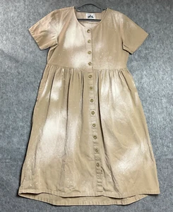 Upcycled Dress Womens Large Tan Pockets Button Front Midi Cottage Whimsy Goth - Picture 1 of 9