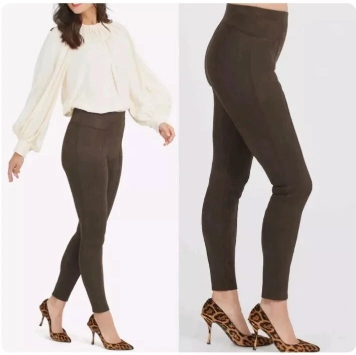 SPANX 20322R Faux Suede Medium Leggings Chocolate Brown Seamed