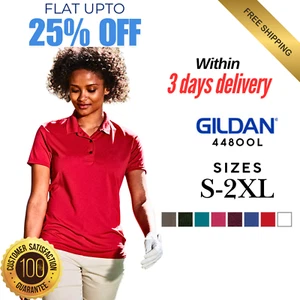 GD074 Gildan 44800L Womens Short Sleeve Performance Jersey Sport Polo Shirt - Picture 1 of 11