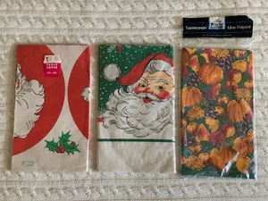 Lot of 3 Vintage Christmas / Fall Table Covers Plastic & Paper Tablecloths Santa - Picture 1 of 5