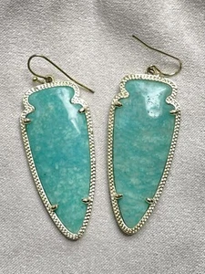 Kendra Scott Skylar Earrings in Teal Amazonite with Gold Hardware Retired - Picture 1 of 3