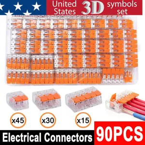 90x For Wago 221 Electrical Connectors Wire Block Clamp Terminal Cable Reusable - Picture 1 of 10