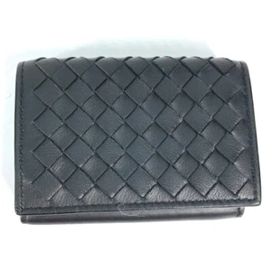 BOTTEGA VENETA 515385 Intrecciato Compact wallet Trifold wallet Leather Black - Picture 1 of 14