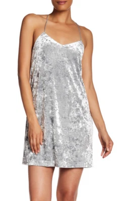 Vestido CeCe by Cynthia Steffe Mia Terciopelo Aplastado Plateado 4 Nuevo con Etiquetas $98 Foto 1 de 3