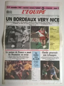 L'EQUIPE N°12.911 du 12/11/1987 - Un Bordeaux very Nice/ Rugby:France-Roum. 49-3 - Picture 1 of 7