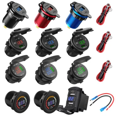 12V-24V Dual USB Charger LED Digital Display Voltage Amp Gauge Ammeter Voltmeter - image 1 of 4