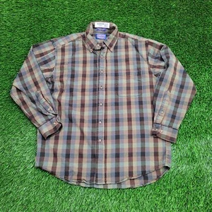 Vintage Pendleton Shadow Plaid Virgin Wool Button-Down Shirt Large 23x29 - Picture 1 of 13