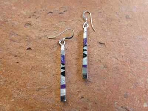 Sugilite Gemstone Opal Handcrafted Petite Bar Earrings Sterling Silver 925 W73 - Picture 1 of 7
