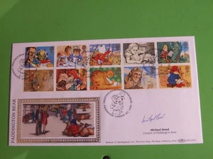 BENHAM SILK COVER FDC GREETINGS 1994, HAND SIGNED MICHAEL BOND - PADDINGTON BEAR - Picture 1 of 1