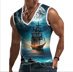 Men's Summer Outdoor Casual Tank Top Fitness Running Sport Men's V-neck Tank Top - Picture 1 of 1