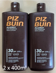 Loción para piel sensible al sol alergia Piz Buin FPS 30 400 ml x 2 triple resistencia - Imagen 1 de 2