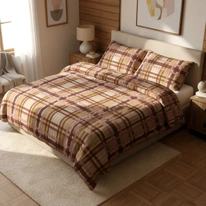 Parure copripiumino matrimoniale cotone tartan marrone multicolore - Imagen 1 de 4