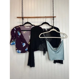 Urban Outfitters Hayes Pleated Top - Royce Cropped Top - Cowl neck Top Bundle M - Picture 1 of 18