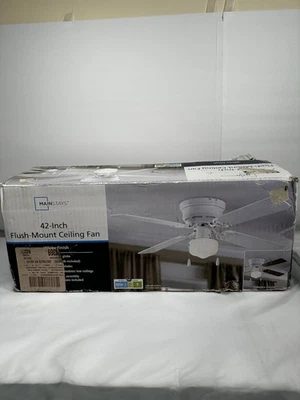 Mainstays 42 inch Hugger Indoor Ceiling Fan with Light Kit, White, 4 Blades,... - Image 1 of 4