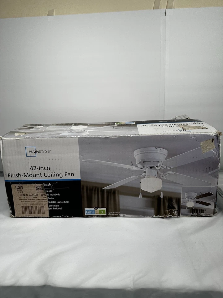 Mainstays 42 inch Hugger Indoor Ceiling Fan with Light Kit, White, 4 Blades,... - Image 1 of 4