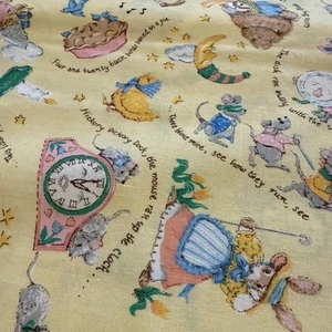 Yellow Piglets Mice Rabbits Cotton Quilt Fabric Vintage Nursery Rhymes 1 yd - Picture 1 of 6