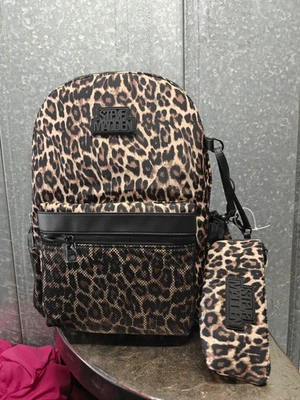 Steve Madden Leopardo Viaje Escuela Laptop Nylon Grande Mochila Bolso con Bolsa Foto 1 de 4