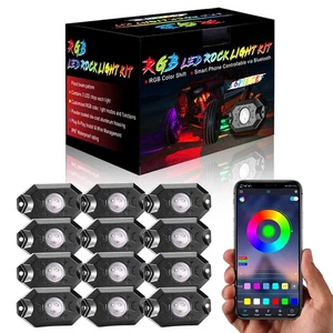 RGB LED Rock Lights Kit 12 pods Underglow Multicolor Neon Light Pod with Blue... - Bild 1 von 4