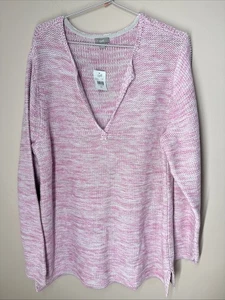NUEVO CON ETIQUETAS J Jill Suéter Túnica Rosa Blanco Mármol Tejido Talla XL 100% Algodón - Imagen 1 de 9