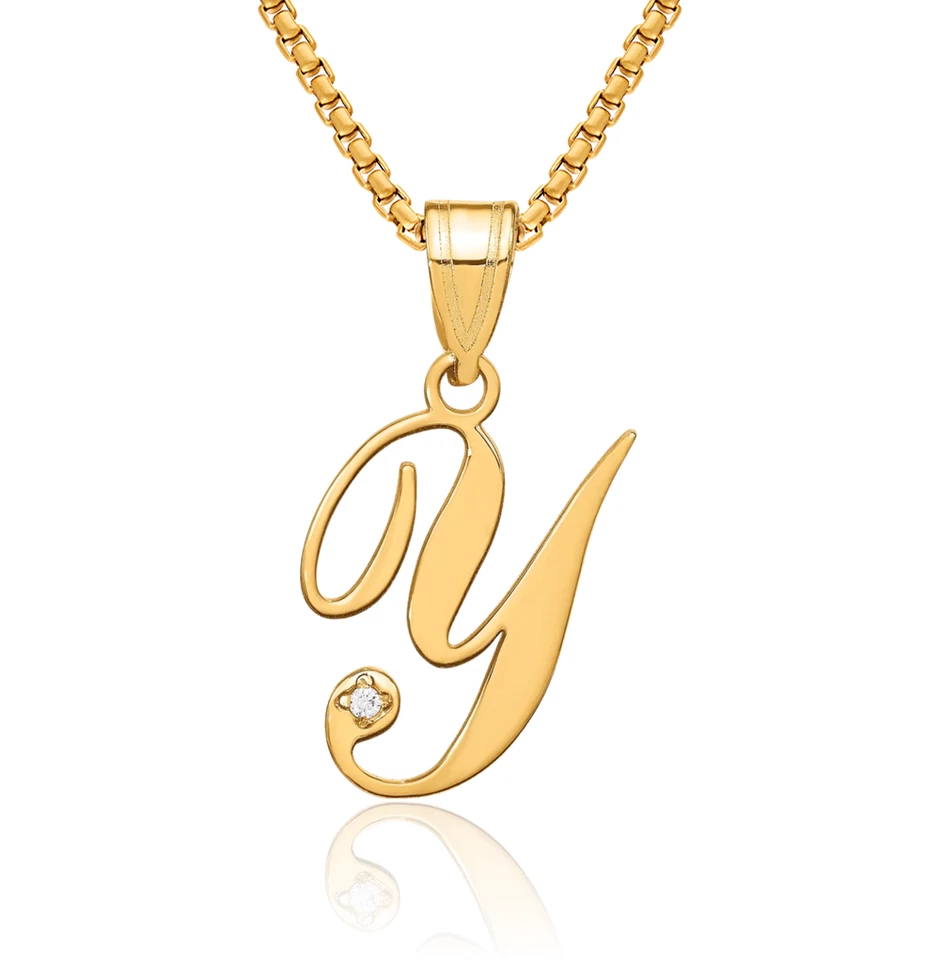 Collar de diamantes con inicial letra Y de oro amarillo macizo de 14K Foto 1 de 1
