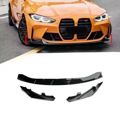 3PCS For 2021-2025 BMW M3 G80 Glossy Black ABS Front Bumper Spoiler Splitter Lip - Image 1 of 4