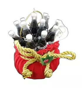 VTG Coke Coca-Cola Christmas Ornament      Bottles in Red Velvet Bag Kurt Alder  - Picture 1 of 7
