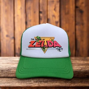 The Legend Of Zelda Mens Trucker Hat Green Snapback Retro 80s Video Game Cap - Picture 1 of 6