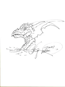 Bob Eggleton 9"" x 12"" ARTE ORIGINAL Boceto de Dragón RARO FIRMADO Hugo Magic Godzilla - Imagen 1 de 1
