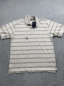 New IZOD Polo Shirt Adult Extra Large Beige Striped Golfer Casual Rugby Mens - Picture 1 of 9