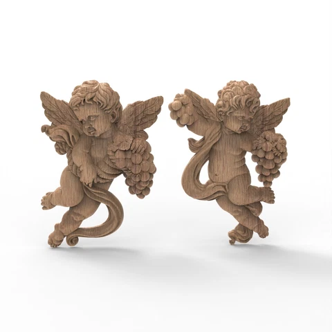 Wood Carved Angels Decor Wood Cherubs Figure Wall Mount Furniture Applique Decor Cover