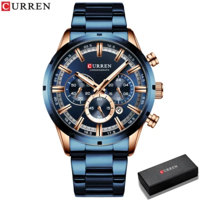 Reloj Cronógrafo CURREN Hombre – 47 mm Esfera Azul, Acero Inoxidable 30 M Impermeable Foto 1 de 4