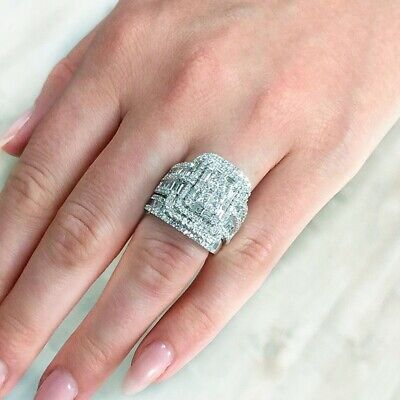 Women 2Pcs/Set Gorgeous Cubic Zircon 925 Silver Ring Wedding Jewelry 6-10 • 3€