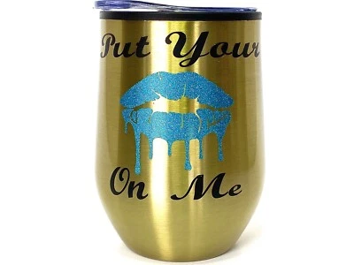 Taza de viaje de café/vaso de vino sin tallo personalizado de 12 oz taza de vidrio con tapa (dorado) Foto 1 de 3