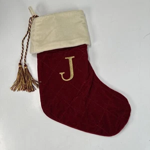 Red White Letter J Initial Christmas Stocking - Picture 1 of 3